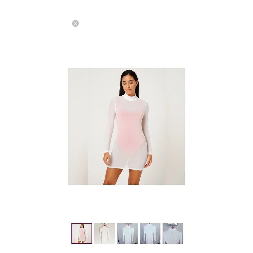 Fashion Nova Bodies of Water White Sheer Mesh Long Sleeve Coverup Small NWT